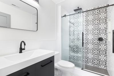 Shower with Monochrome Tile Pattern